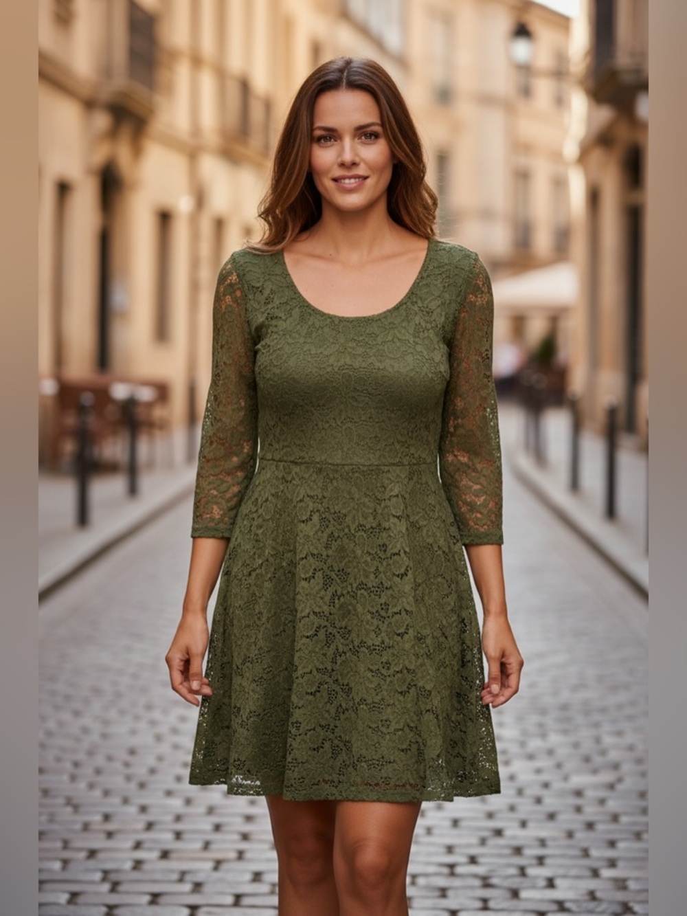 Free People Green Lace Long Sleeve Fit & Flare Mini Dress
Size Medium
